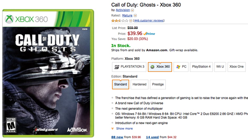 call of duty ghosts xbox 360 price